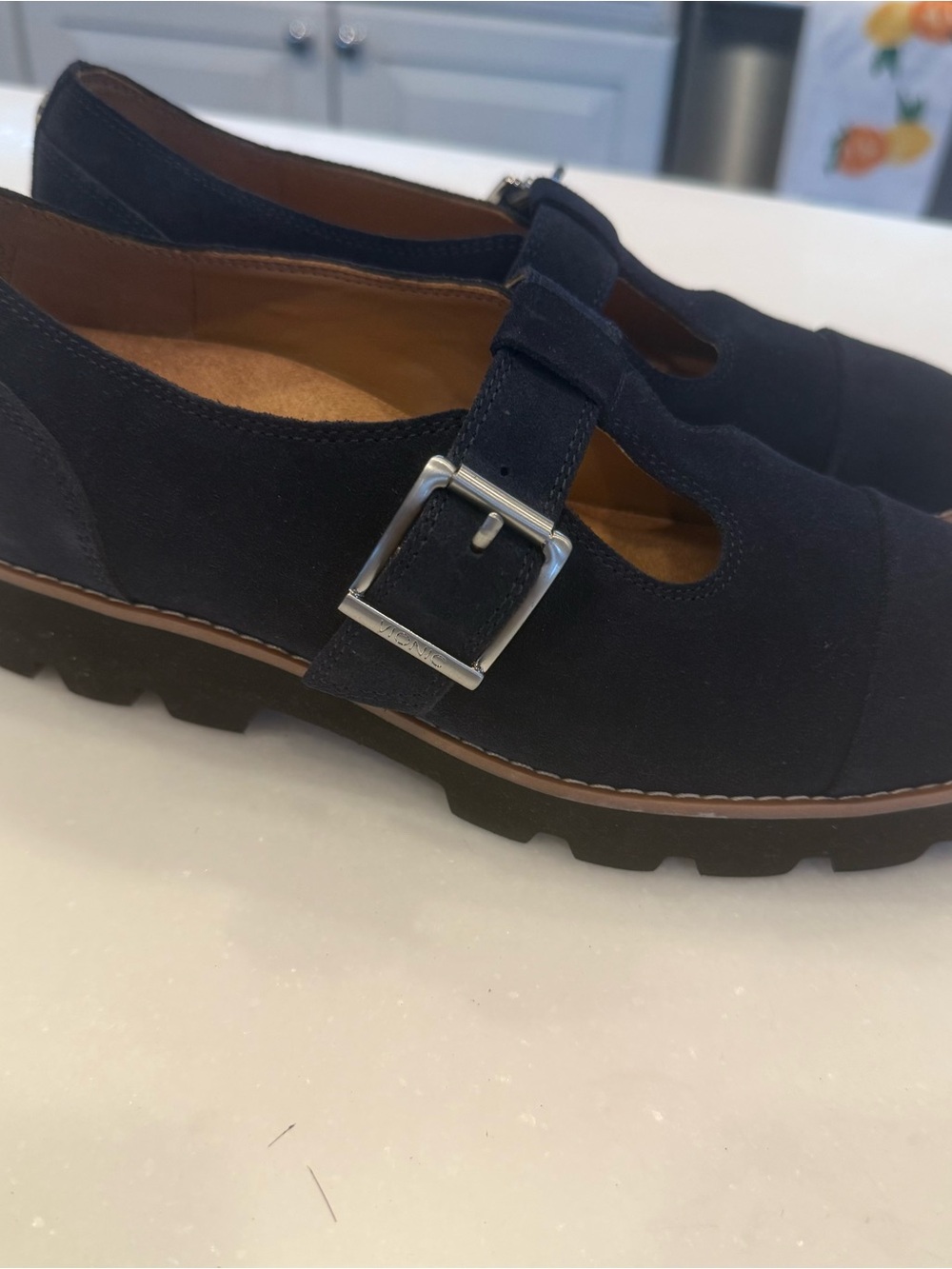 Vionic Carmen Women's US 6.5 W Navy Suede T-Strap Lug Sole Mary Jane Shoes NEW - Picture 6 of 14